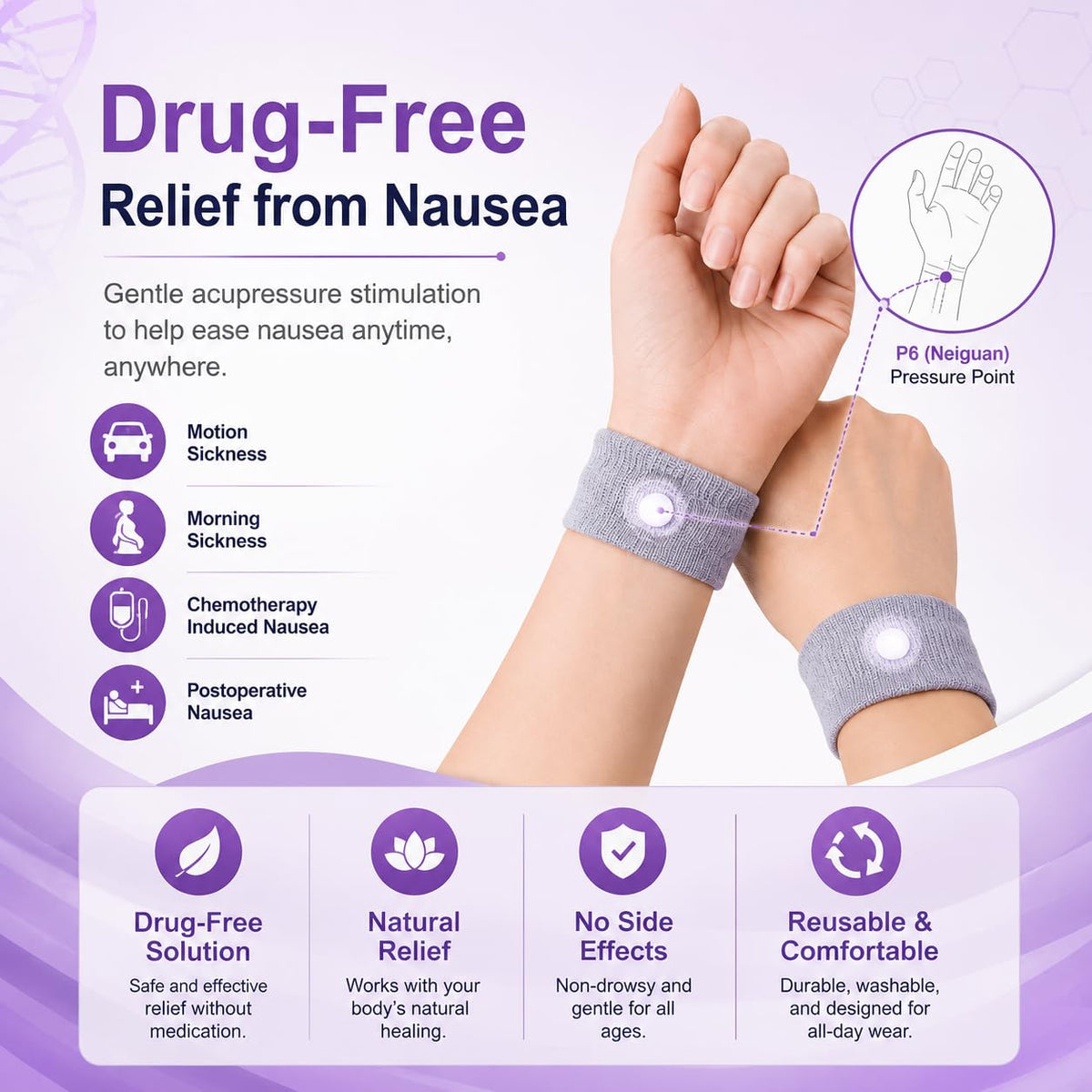 Nausea Wristband for Motion Sickness (1 pair)